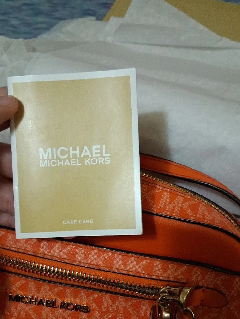 Michael Kors Orange Signature MK Crossbody with Gold Hardware